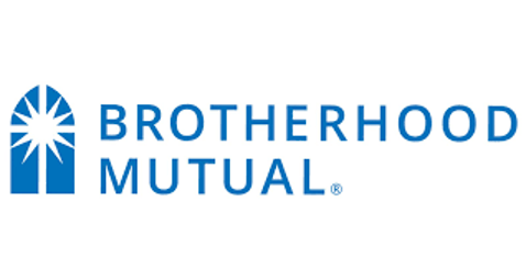 Brotherhood Mutual logo with a blue church window and text.