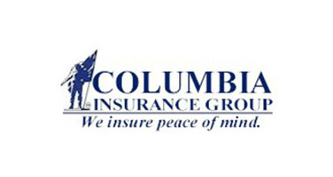 Logo of Columbia Insurance Group: blue text, a silhouetted figure with a flag, white background.