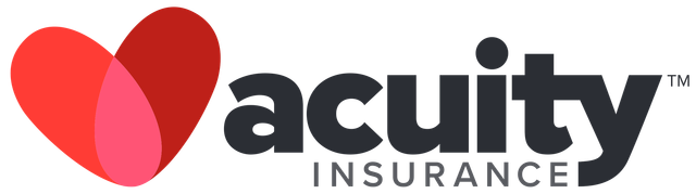 Logo of Acuity Insurance: a red and pink heart with dark gray text "acuity INSURANCE" and a trademark symbol.
