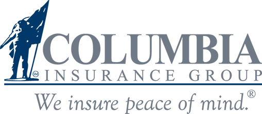Columbia Insurance Group logo: Silhouette of a soldier holding a flag, the company name, and tagline "We insure peace of mind."
