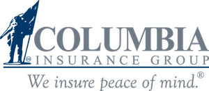 Columbia Insurance Group logo: Silhouette of a soldier holding a flag, the company name, and tagline "We insure peace of mind."