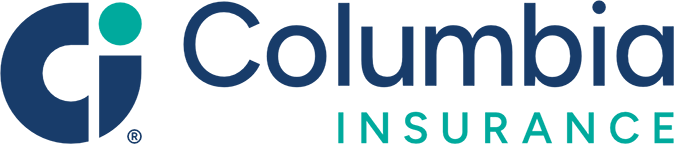 Logo of Columbia Insurance Group: blue text, a silhouetted figure with a flag, white background.