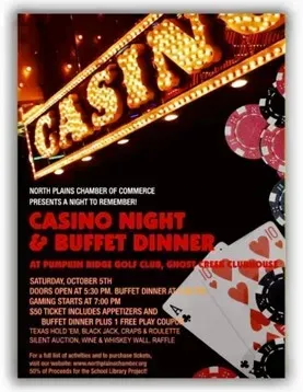 A poster for a casino night and buffet dinner