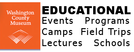 The logo for the washington county museum says educational events programs camps field trips lectures schools.