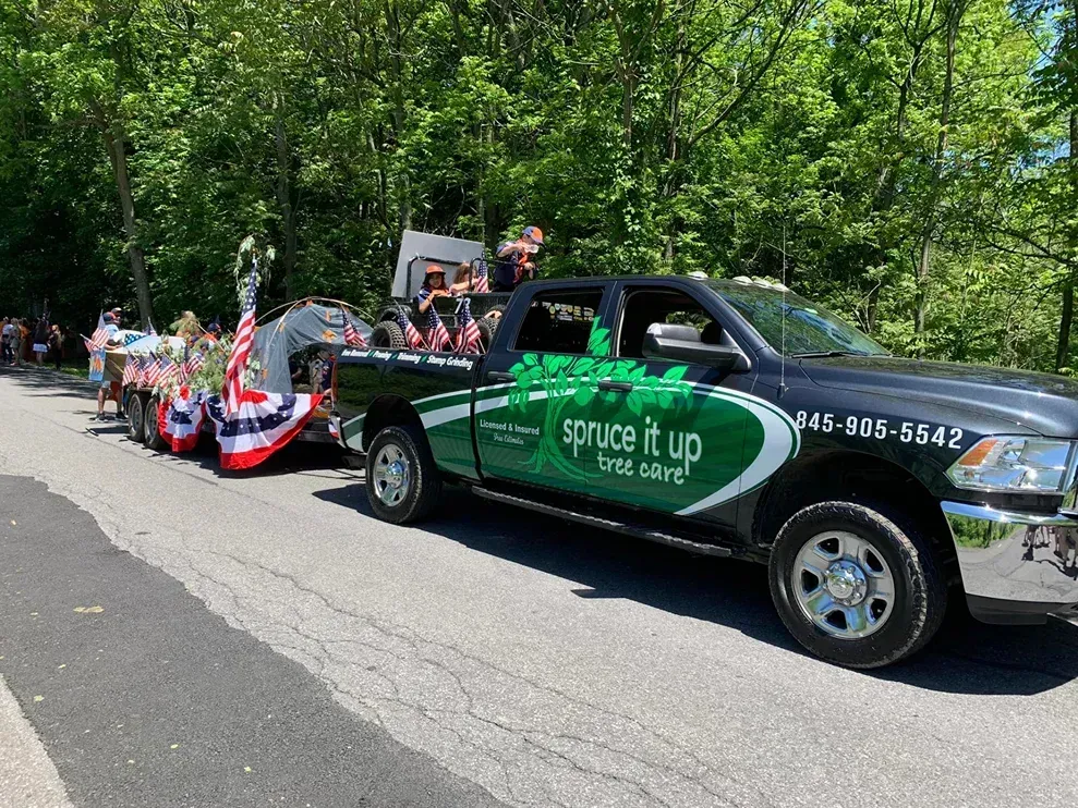 A black truck labeled 