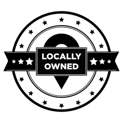 A black and white logo that says `` locally owned ''