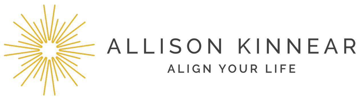 The logo for allison kinnear align your life is a sun with rays coming out of it.