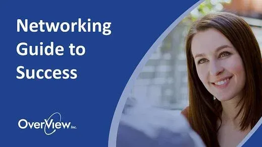 A woman is smiling in front of a blue background that says networking guide to success