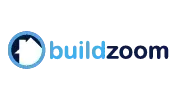 A blue and white logo for buildzoom on a white background.