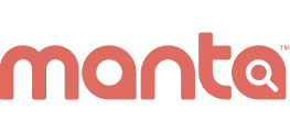 A red and white logo for manta on a white background