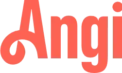 The word angi is written in red letters on a white background.