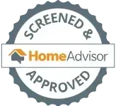A screened and approved home advisor logo on a white background.