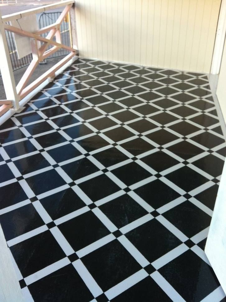 Black and White Diamond-patterned Floor on a Porch — Australian Epoxy Floors in Gladstone, QLD