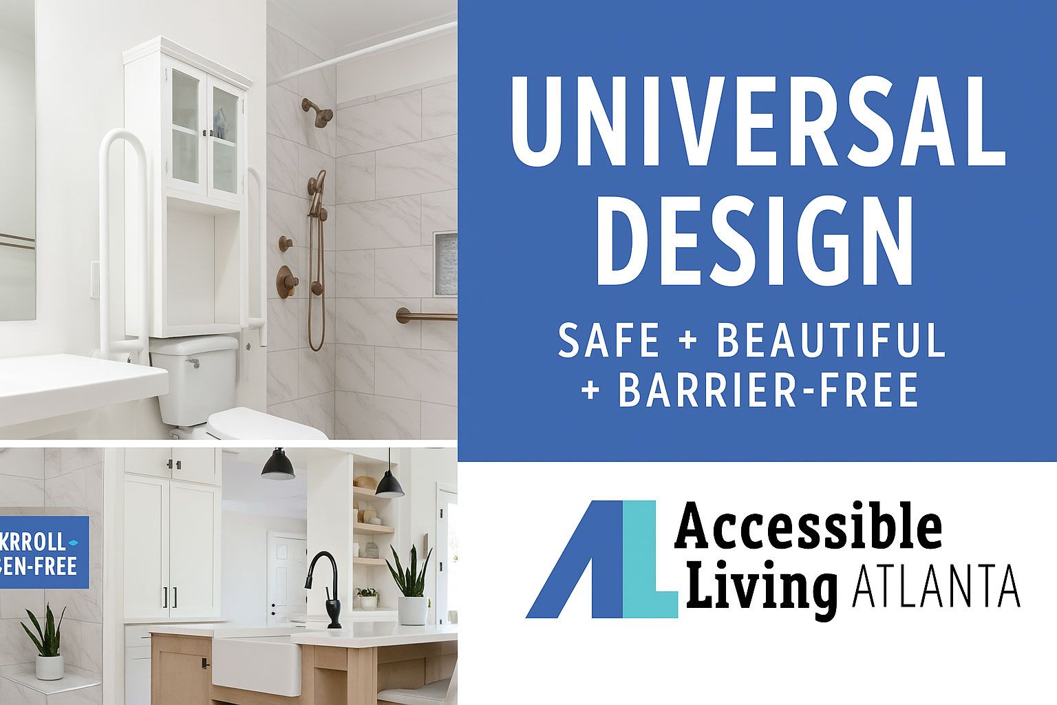 Universal design bathroom, kitchen photos, with accessible features. Accessible Living Atlanta logo. Universal design bathroom, kitchen photos, with accessible features. Accessible Living Atlanta logo.
