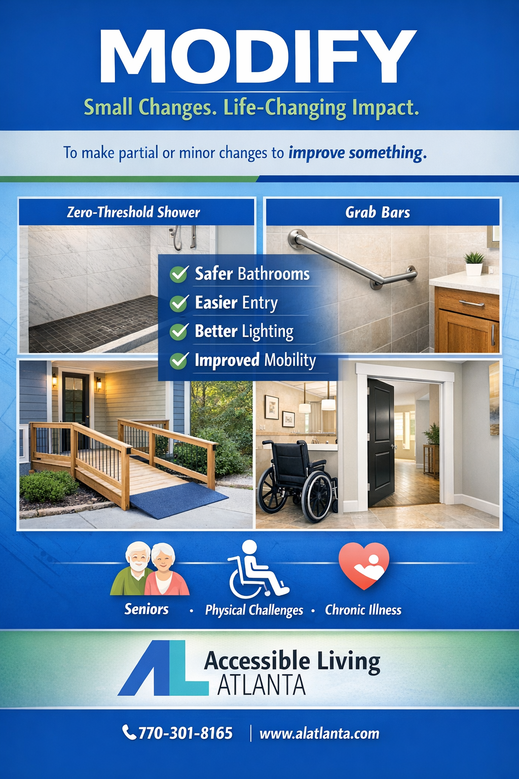 Advertisement for Accessible Living Atlanta, showing home modifications for safer, easier living.