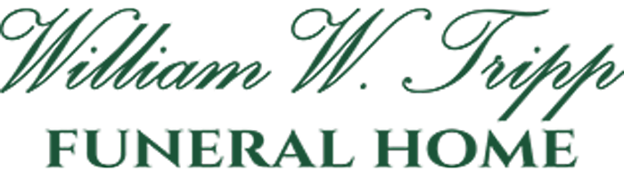 William W. Tripp Funeral Home logo in green script text. "FUNERAL HOME" below.