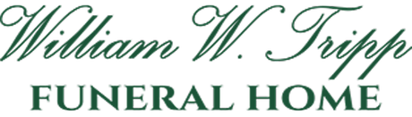 William W. Tripp Funeral Home logo in green script text. "FUNERAL HOME" below.
