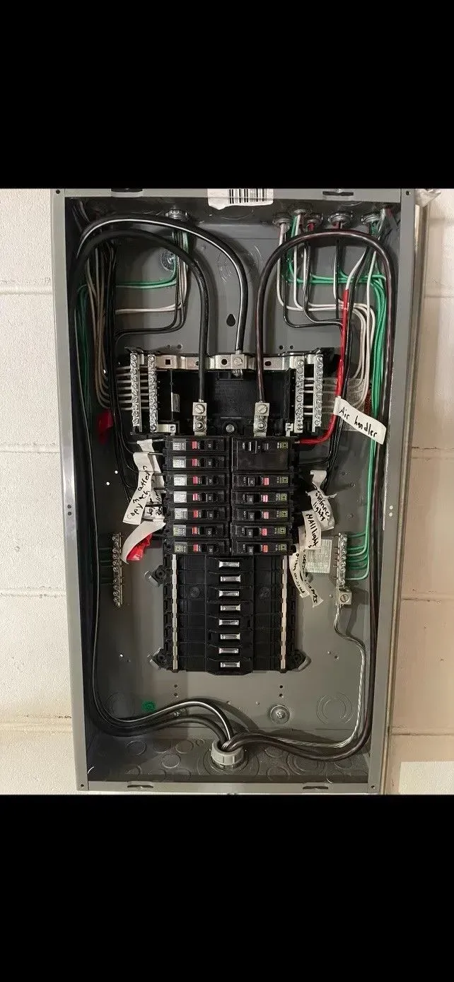 A close up of an electrical panel on a wall.