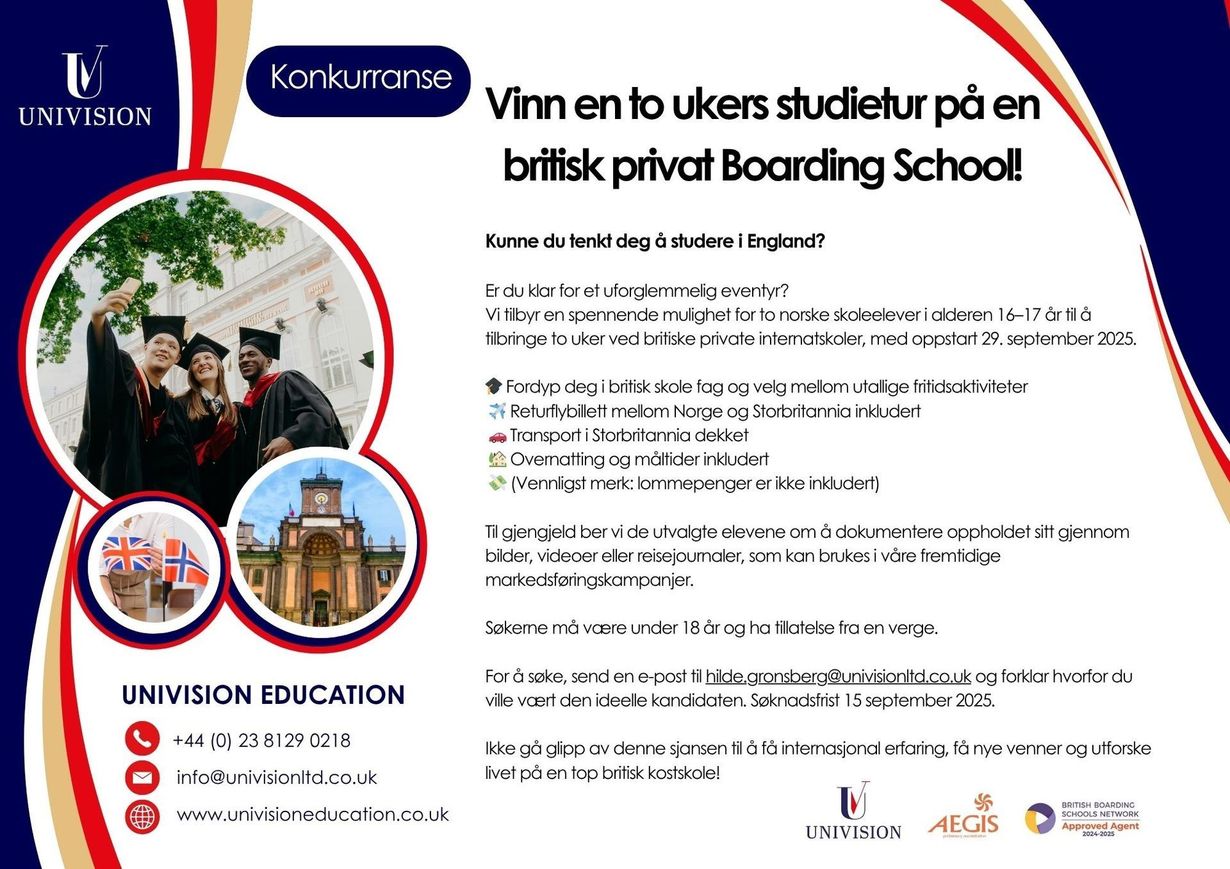 Norwegian advert for 2 week stay at British Boarding Schools