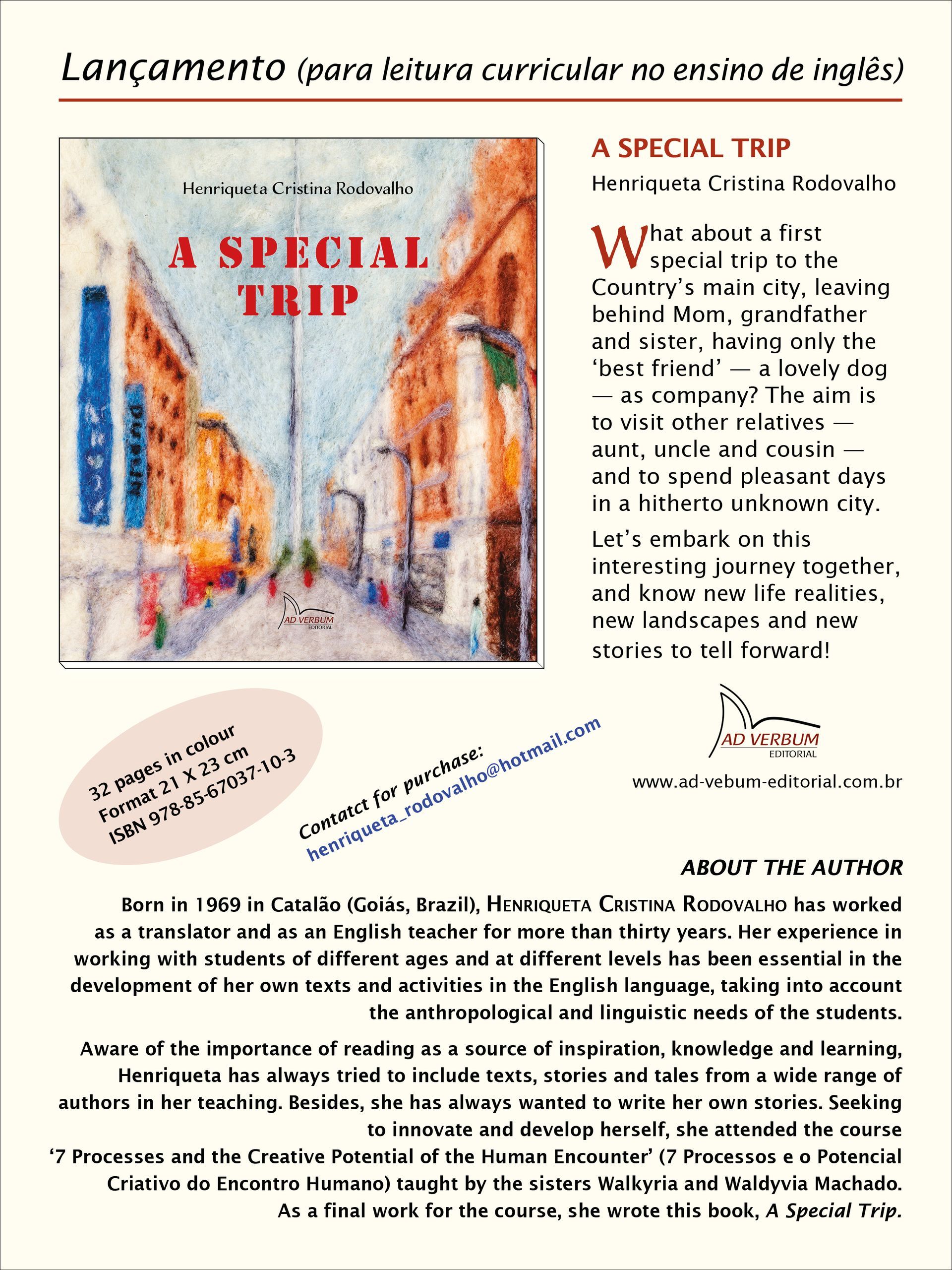 Flyer do livro A SPECIAL TRIP, de Henriqueta Cristina Rodovalho