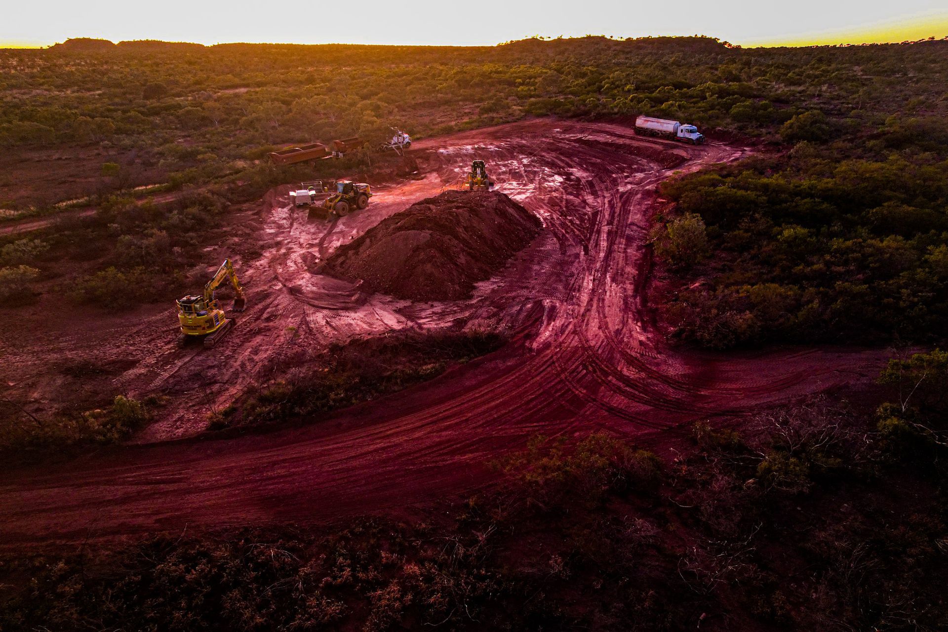 An Aerial View of a Dirt Road and a Pile of Dirt — Fewmore Contracting in Yarrawonga, NT