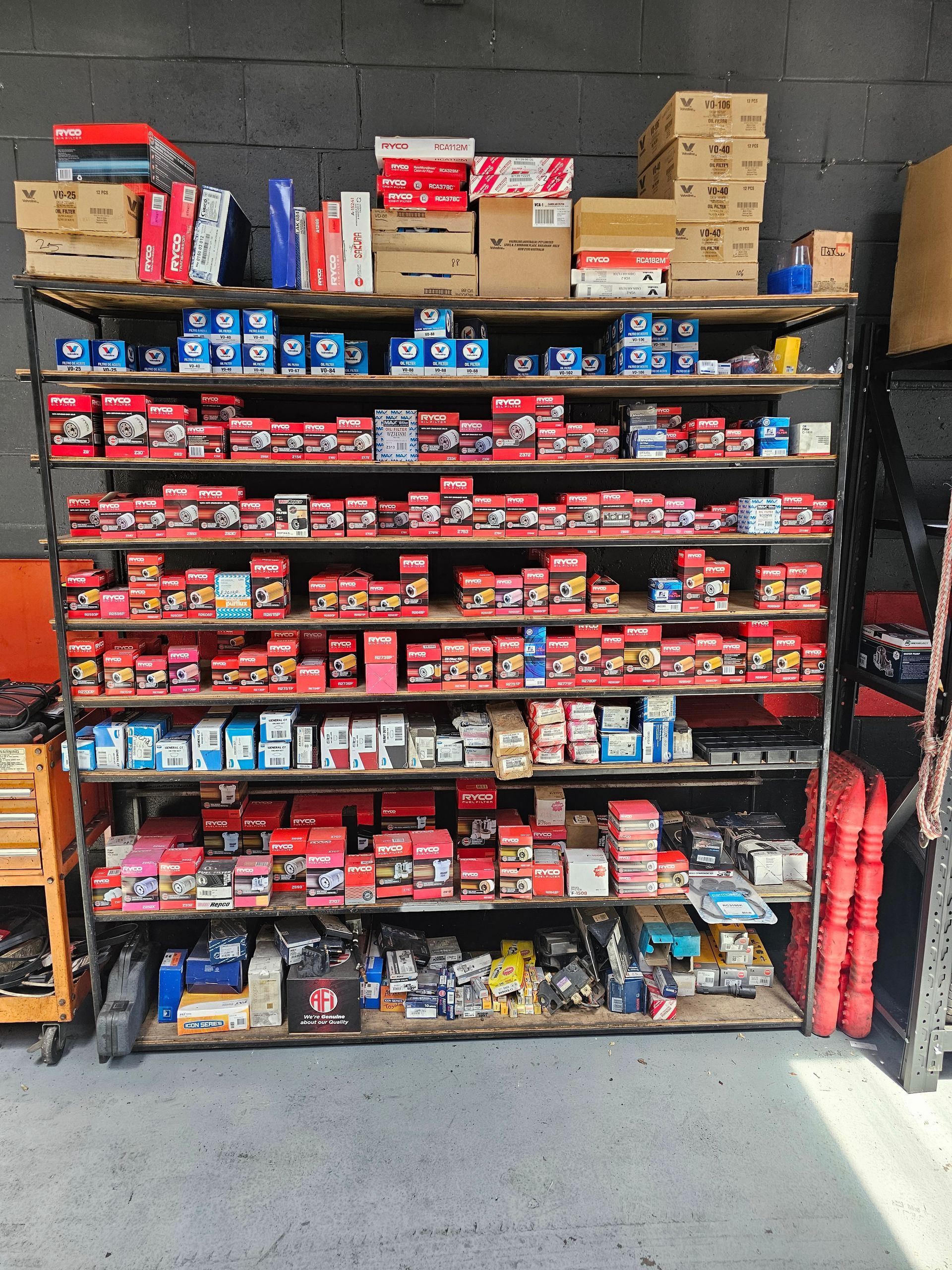 Shelf Full of Car Parts β Sebring All Mechanical Repairs In Mermaid Beach, QLD