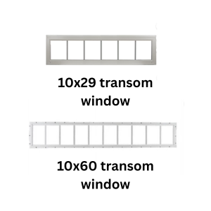 Two rectangular transom windows with grid patterns labeled 