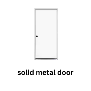 A white, solid metal door with a simple round doorknob, presented as a product icon.