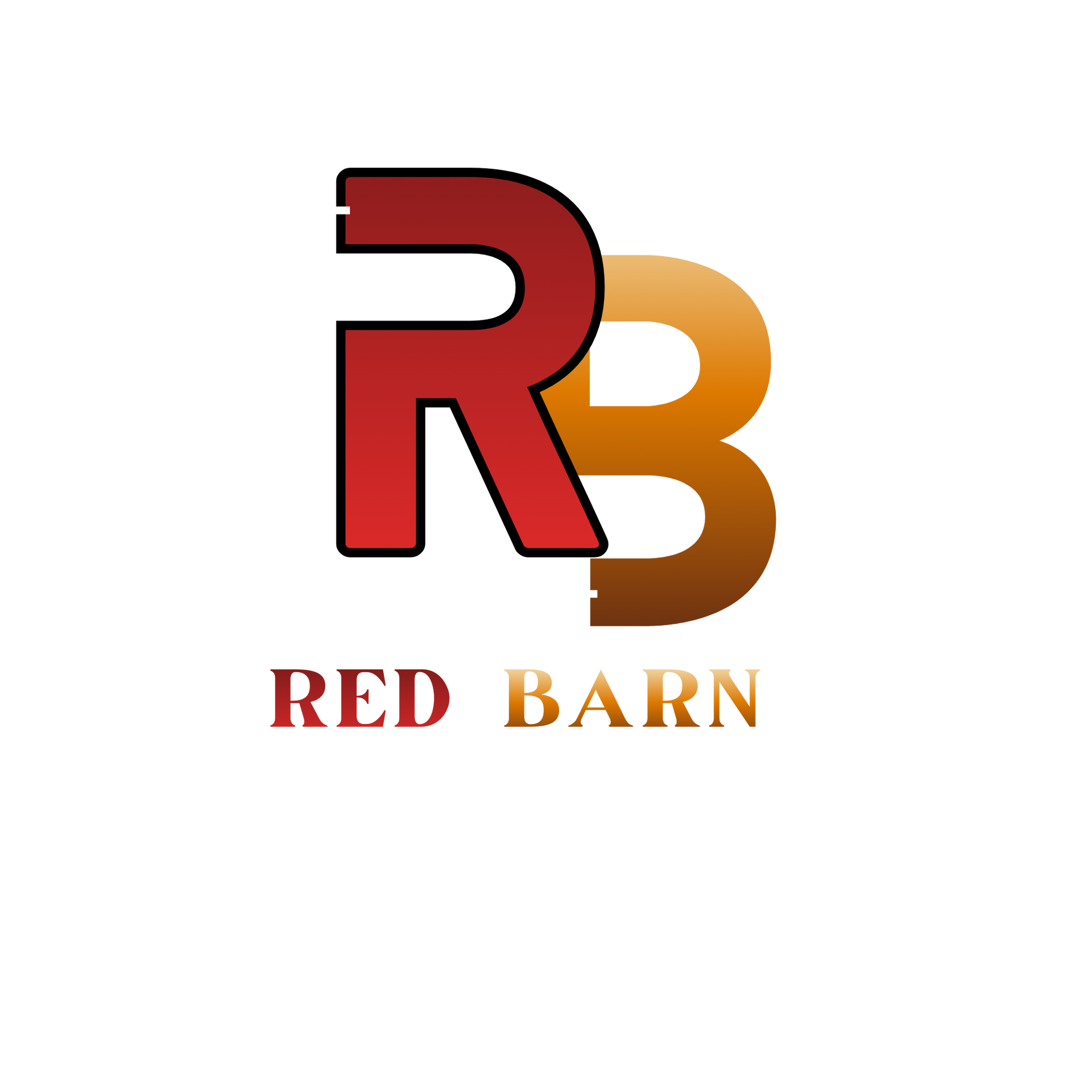 Logo with a red letter R and an orange-brown letter B, with the text "RED BARN" below in matching colors.