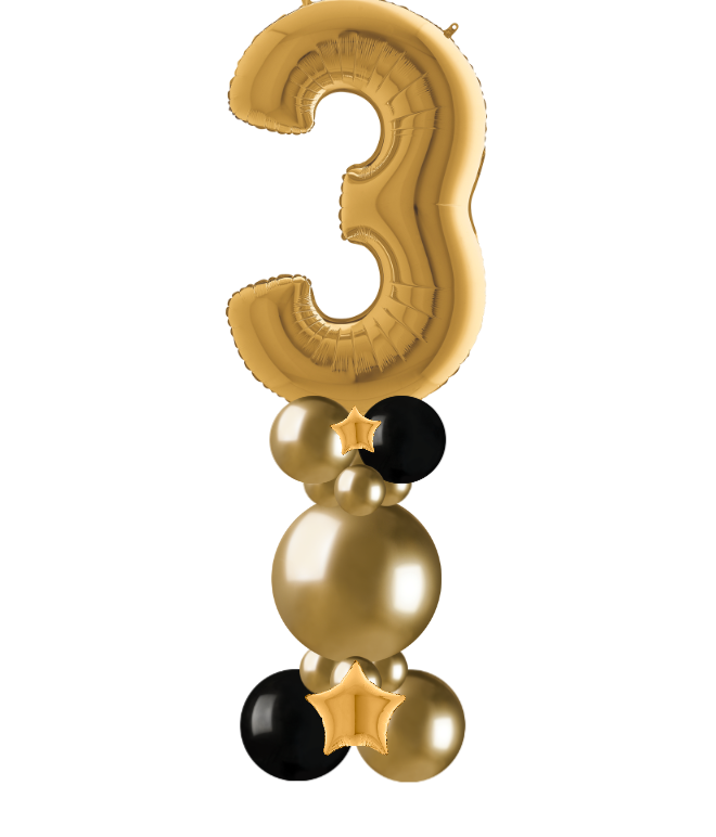 gold and black bubble column number 3