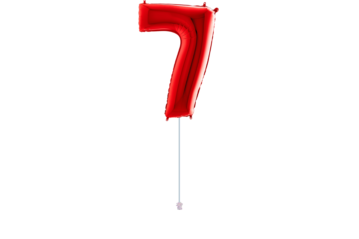 Gemar number 7 shaped foiled Red 40