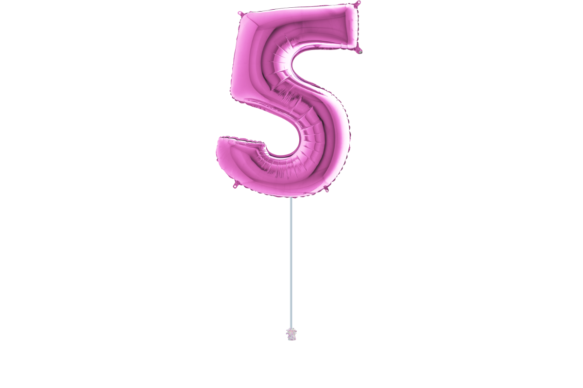 Gemar number 5 shaped foiled Fuxia 40