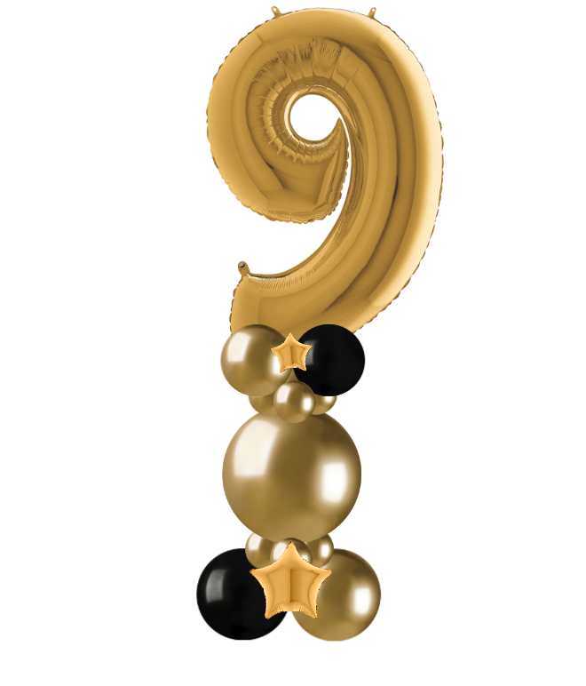gold and black bubble column number 9