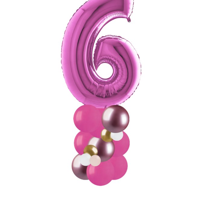 happy birthday pink and gold column number 6