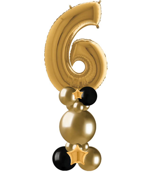 gold and black bubble column number 6