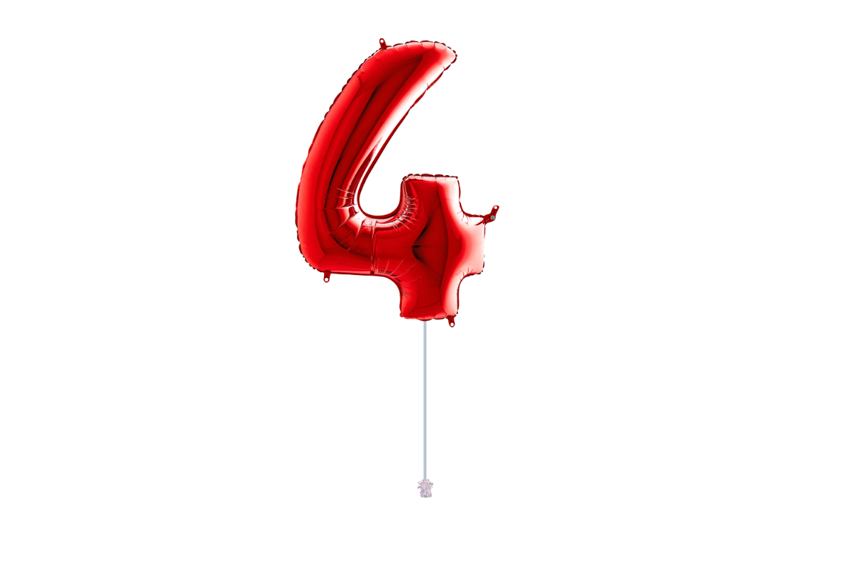 Gemar number 4 shaped foiled Red 40