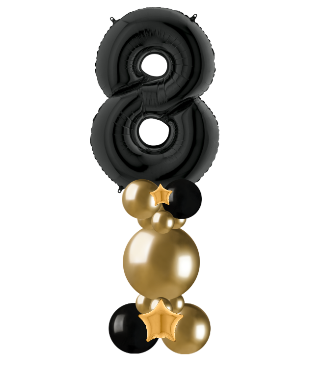Black and gold bubble column number 8
