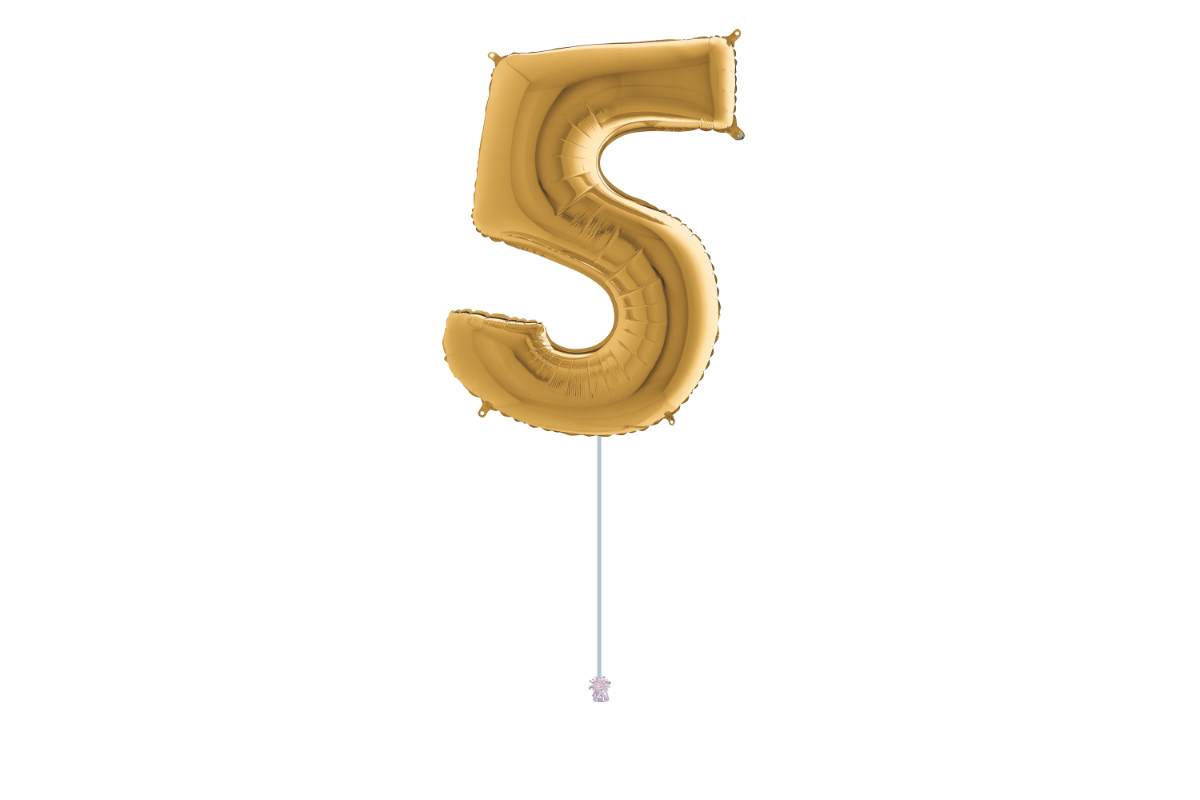 Gemar number 5 shaped foiled gold 40