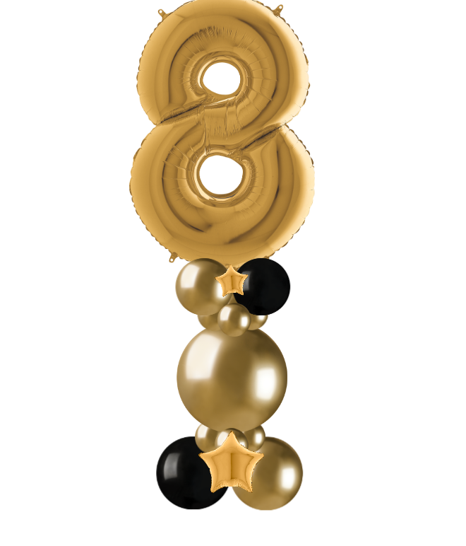 gold and black bubble column number 8