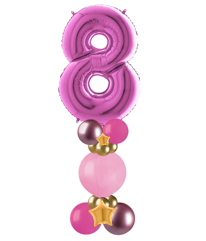 pink and gold bubble column number 8
