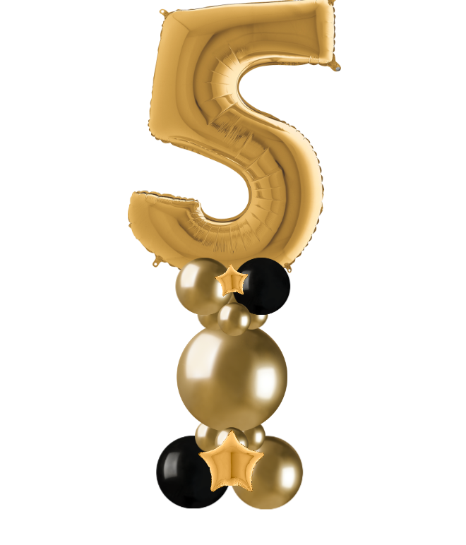gold and black bubble column number 5