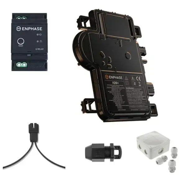 Een afbeelding van een zonnepaneelconnector, een micro omvormer en stekkers