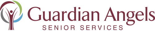 Logo for Guardian Angels Senior Services featuring an abstract, colorful tree-shaped icon of a person.