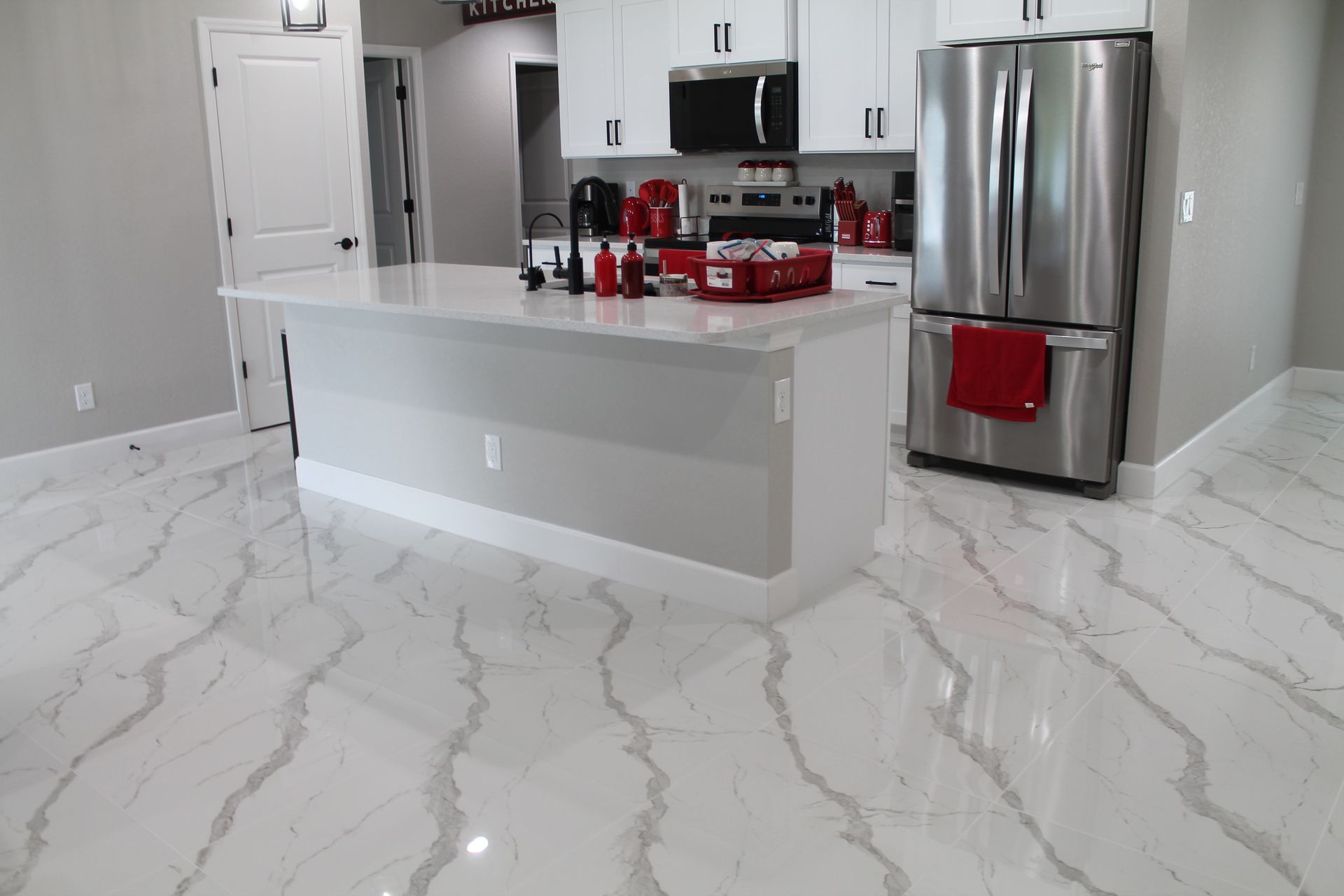 White tile marble look flooring glossy tile