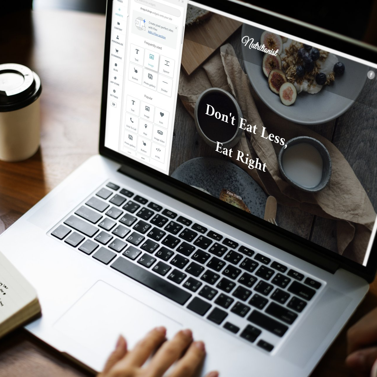 Laptop displaying a website with the text