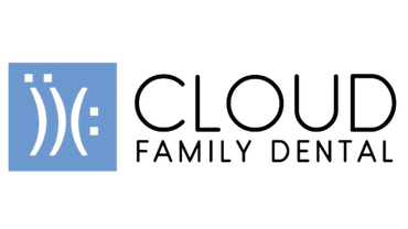 the logo for cloud family dental is blue and black .