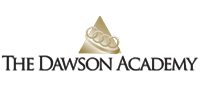 a logo for the dawson academy with a triangle and rings on it .