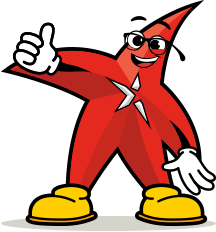 A red star mascot is giving a thumbs up.