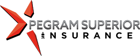 The logo for pegram superior insurance has a red star in the middle.