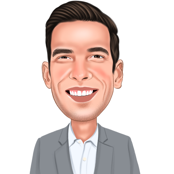 A cartoon of a man wearing a suit and smiling.